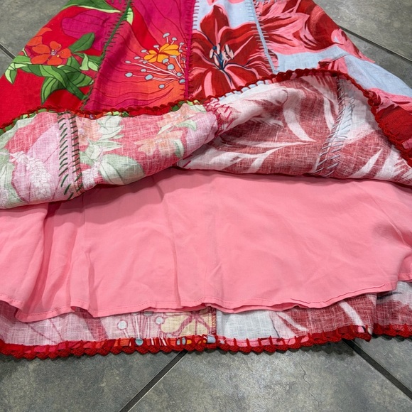 Farm Rio Mixed Garden Dress Floral Patch Linen Midi Sz XS Boho Beachy Wedding - Picture 9 of 14